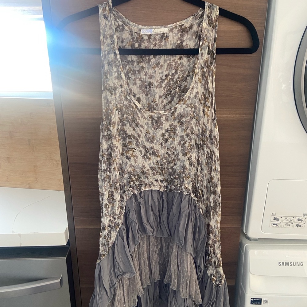 Cecico Multicolor High Low Dress with Gray Ruffle